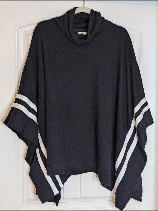 Sundry Sweaters - Sundry Black with White Stripes Cowl Neck Poncho One Size